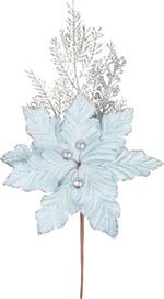 Vetvička MagicHome Vianoce, s kvetom poinsettia, modrá/strieborná, 27 cm