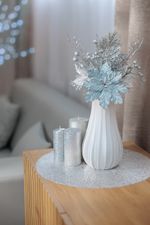 Branch MagicHome Christmas, with poinsettia flower, blue/silver, 27 cm