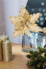 Kvet MagicHome Vianoce, Poinsettia, zlatá, 30 cm, veľkosť kvetu: 20,5 cm