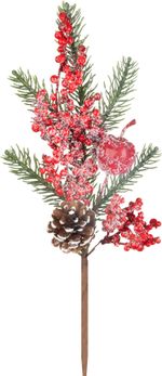 Vetvička MagicHome Vianoce, s bobuľkami, červená, 33 cm