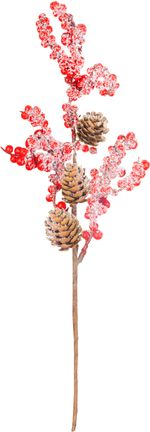 Branch MagicHome Christmas, berries with cones, red, 34 cm