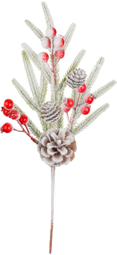 Vetvička MagicHome Vianoce, zasnežená, so šípkami, 34 cm