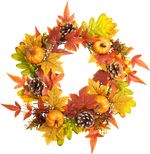 Veniec MagicHome Nature, jesenný, oranžový, javorové listy, 40 cm