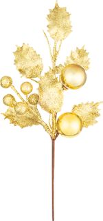 Branch MagicHome Christmas, holly, gold, 24 cm