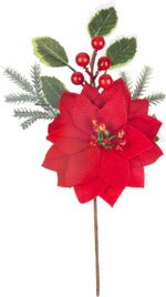 Branch MagicHome Christmas, with poinsettia flower, red, 24 cm