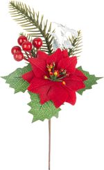 Branch MagicHome Christmas, with poinsettia flower, red, 24 cm