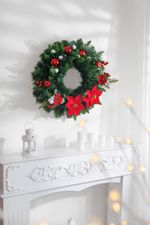 Branch MagicHome Christmas, with poinsettia flower, red, 24 cm
