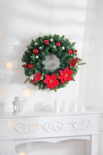 Vetvička MagicHome Vianoce, s kvetom poinsettia, červená, 24 cm