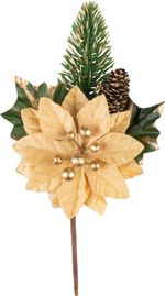 Ág MagicHome Karácsony, mikulásvirág virággal, arany, 18 cm