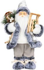 Decoration MagicHome Christmas, Santa with sleigh, white-grey, 45 cm