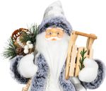Decoration MagicHome Christmas, Santa with sleigh, white-grey, 45 cm