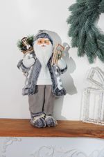 Decoration MagicHome Christmas, Santa with sleigh, white-grey, 45 cm