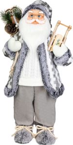 Dekorácia MagicHome Vianoce, Santa so sánkami, biely-šedý, 60 cm