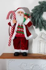 Dekorácia MagicHome Vianoce, Santa, s darčekom, červený, 60 cm