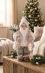 Decoration MagicHome Christmas, Santa, with gift, pink-brown, 30 cm