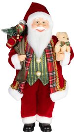 Dekoráció MagicHome Vianoce, Mikulás, ajándékkal és medvével, piros, 46 cm
