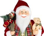 Dekoráció MagicHome Vianoce, Mikulás, ajándékkal és medvével, piros, 46 cm