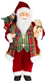 Dekorácia MagicHome Vianoce, Santa, s darčekom a medveďom, červený, 60 cm