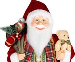 Dekorácia MagicHome Vianoce, Santa, s darčekom a medveďom, červený, 60 cm