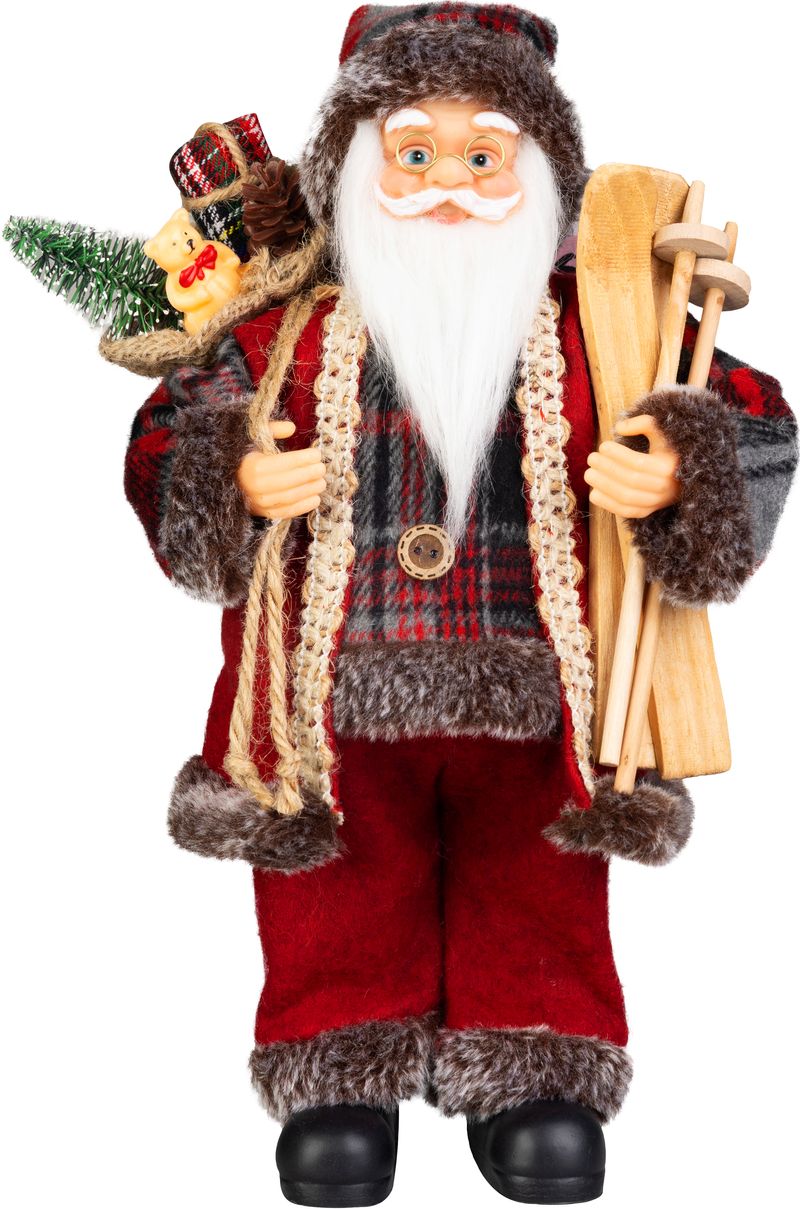 Dekorácia MagicHome Vianoce, Santa, s darčekom, červený, 30 cm