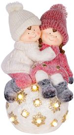 2nd CLASS Decoration MagicHome Christmas, Boy and Girl on a Ball, 9 LED, 3xAA, Ceramic, Indoor, 32.5