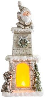 2nd CLASS Decoration MagicHome Christmas, Santa in Chimney, Fireplace, 9 LED, 3xAAA, Ceramic, 28x18.